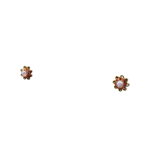 Coro Faux Opal and Pink Crystal Flower Earrings, Vintage Screw Back - Picture 6 of 6